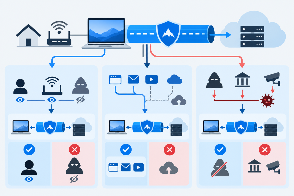 Decision map linking a security risk, the expected VPN benefit, and its limit