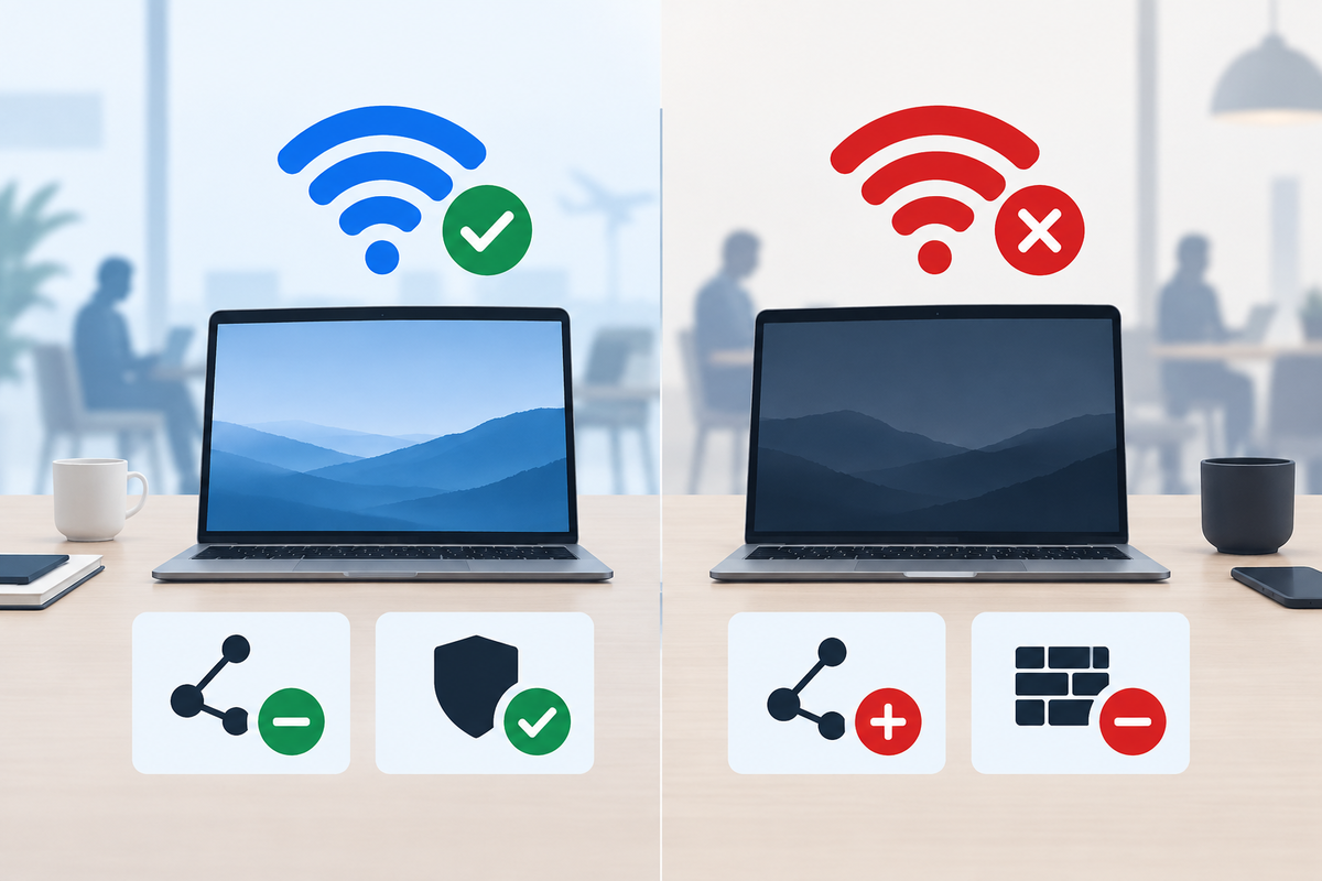 Comparison between a prepared public Wi-Fi session and unsafe laptop habits