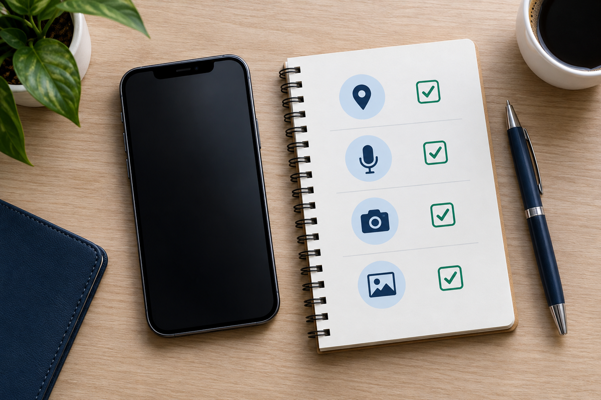 Phone beside a privacy checklist for essential settings