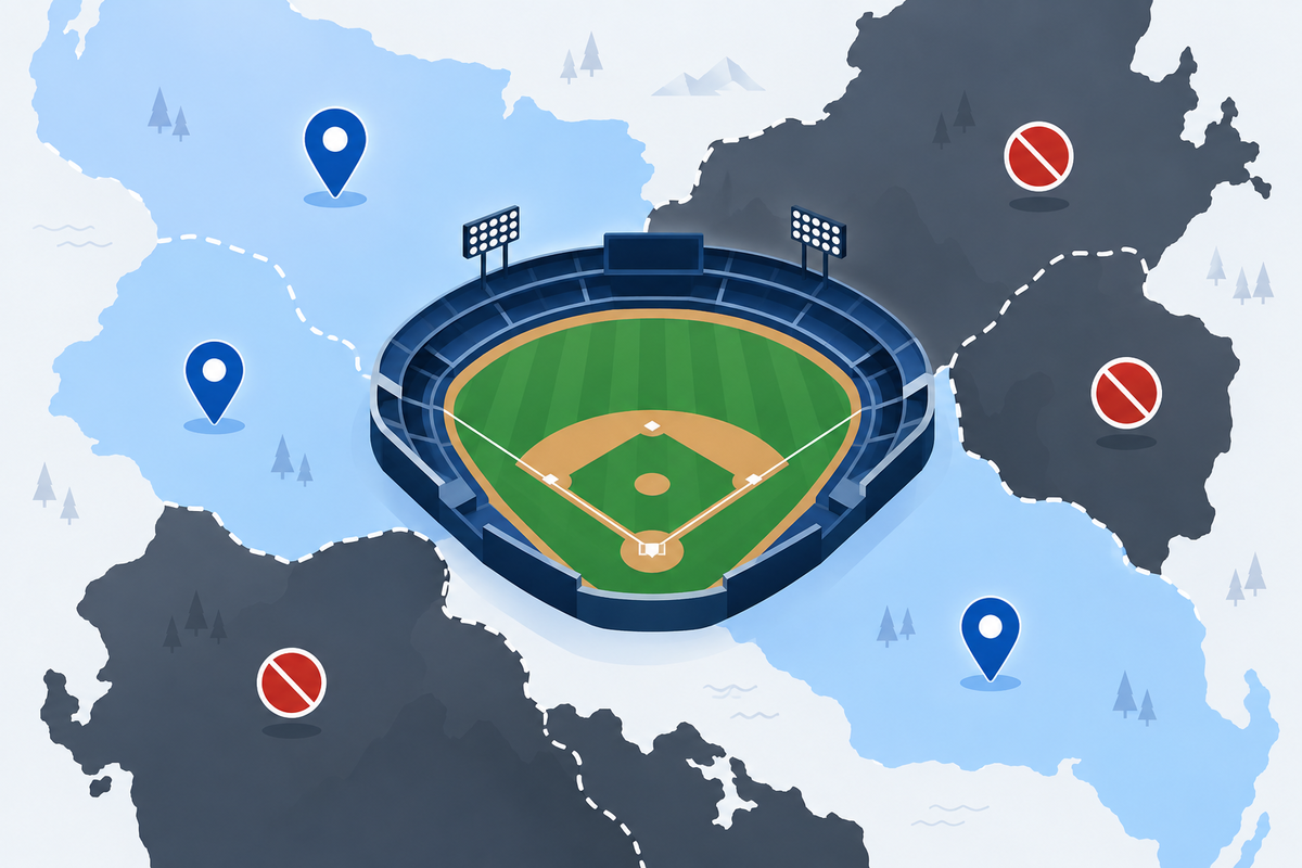 Baseball field with abstract geographic zones and neutral location markers