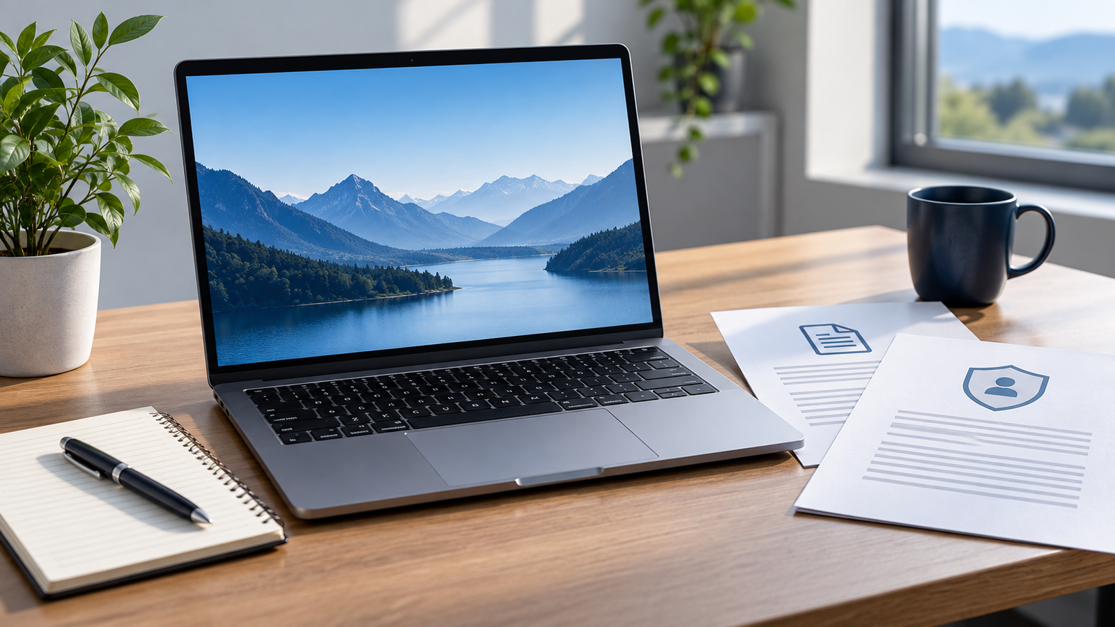 Generic laptop beside neutral subscription and privacy policy documents