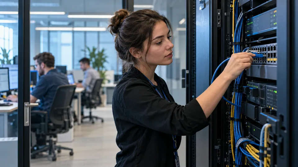 IT administrator connecting an office to a business network
