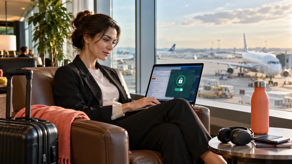 Using a VPN connection while working in a public lounge