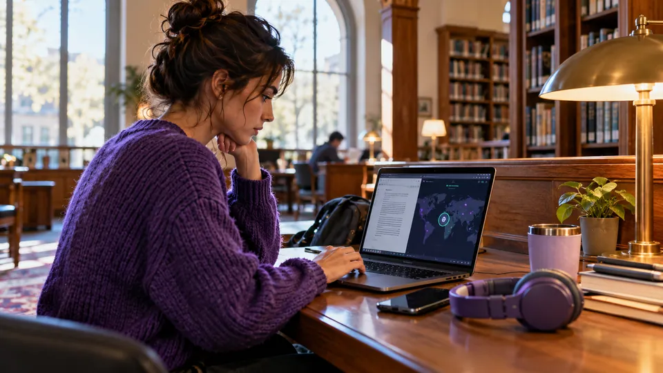 Private working session on a laptop with connected phone
