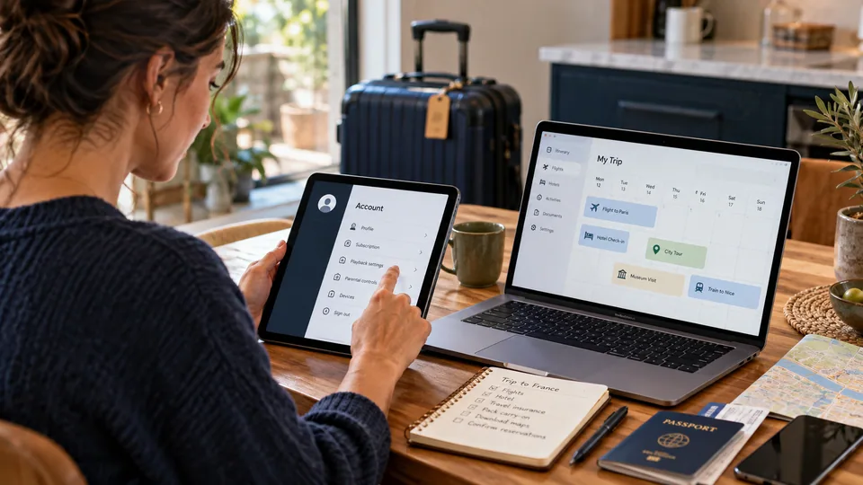 Reviewing streaming account settings before travel