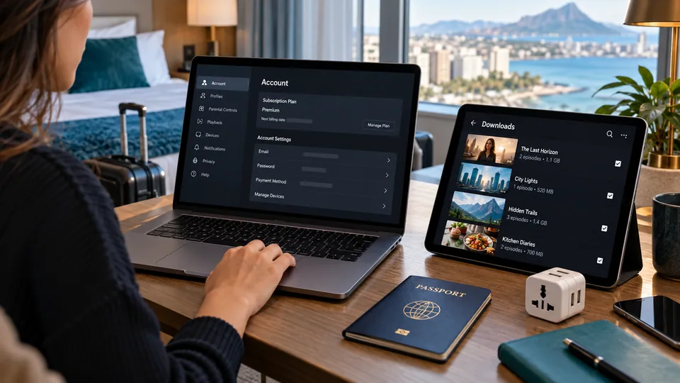 Checking account and device settings before travel