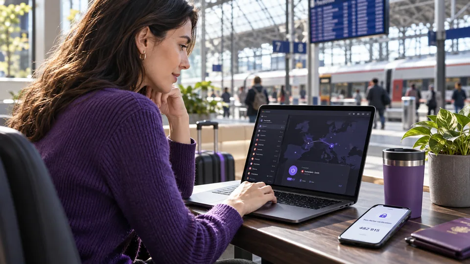 Traveller checking a laptop connection