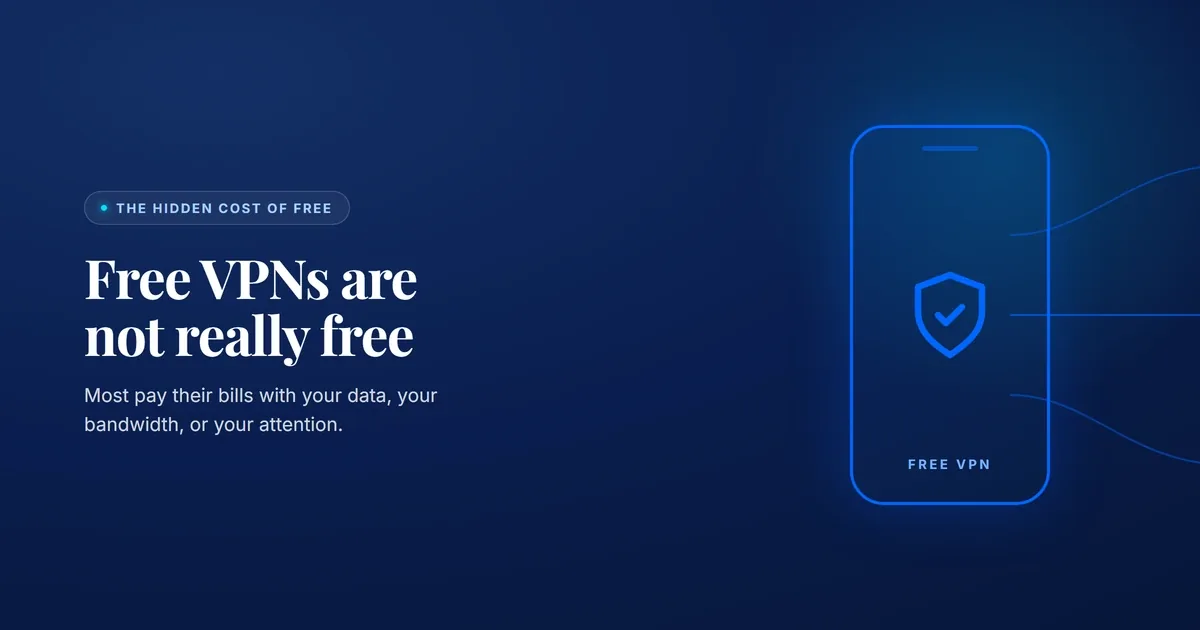 Are free VPNs safe in 2026 conceptual banner showing the risks behind free VPN apps