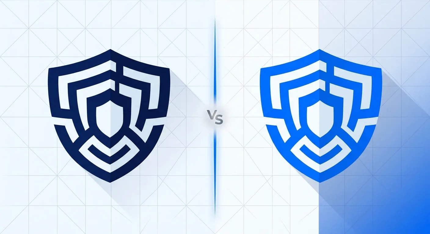 PIA vs NordVPN shown as two security shields facing off
