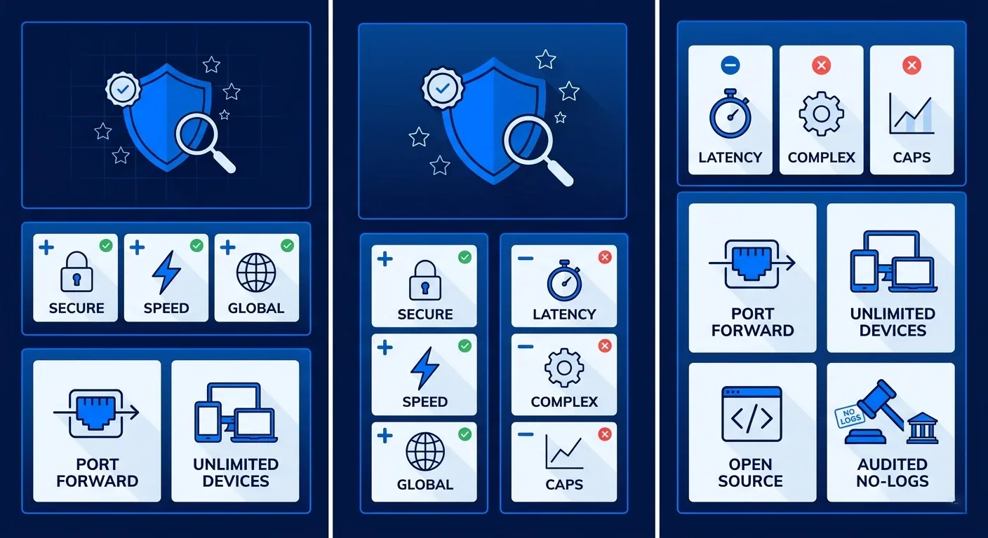 Private Internet Access review shown as a shield with an evaluation score badge