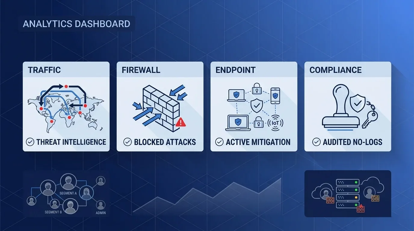 Key features of Private Internet Access: port forwarding, unlimited devices, open-source apps, and audited no-logs